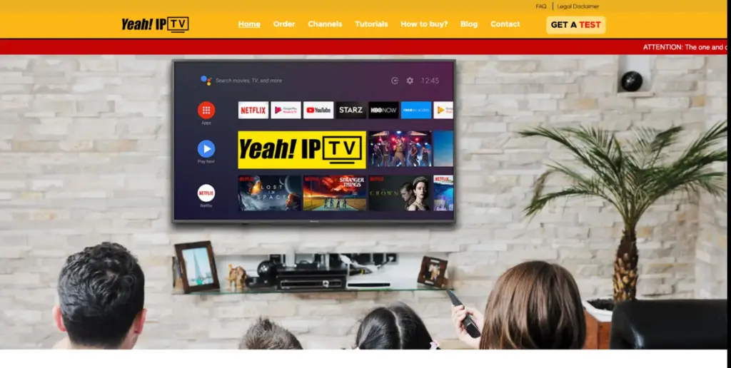 YeahIPTV homepage – Budget-friendly IPTV streaming service with live sports, Netflix integration, and Android TV interface for 2025 viewers